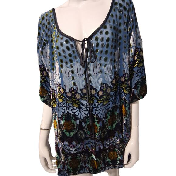 Hale Bob Velvet Burnout Womens size Medium  Silk Art to wear Boho Whimsy Top - Picture 5 of 16